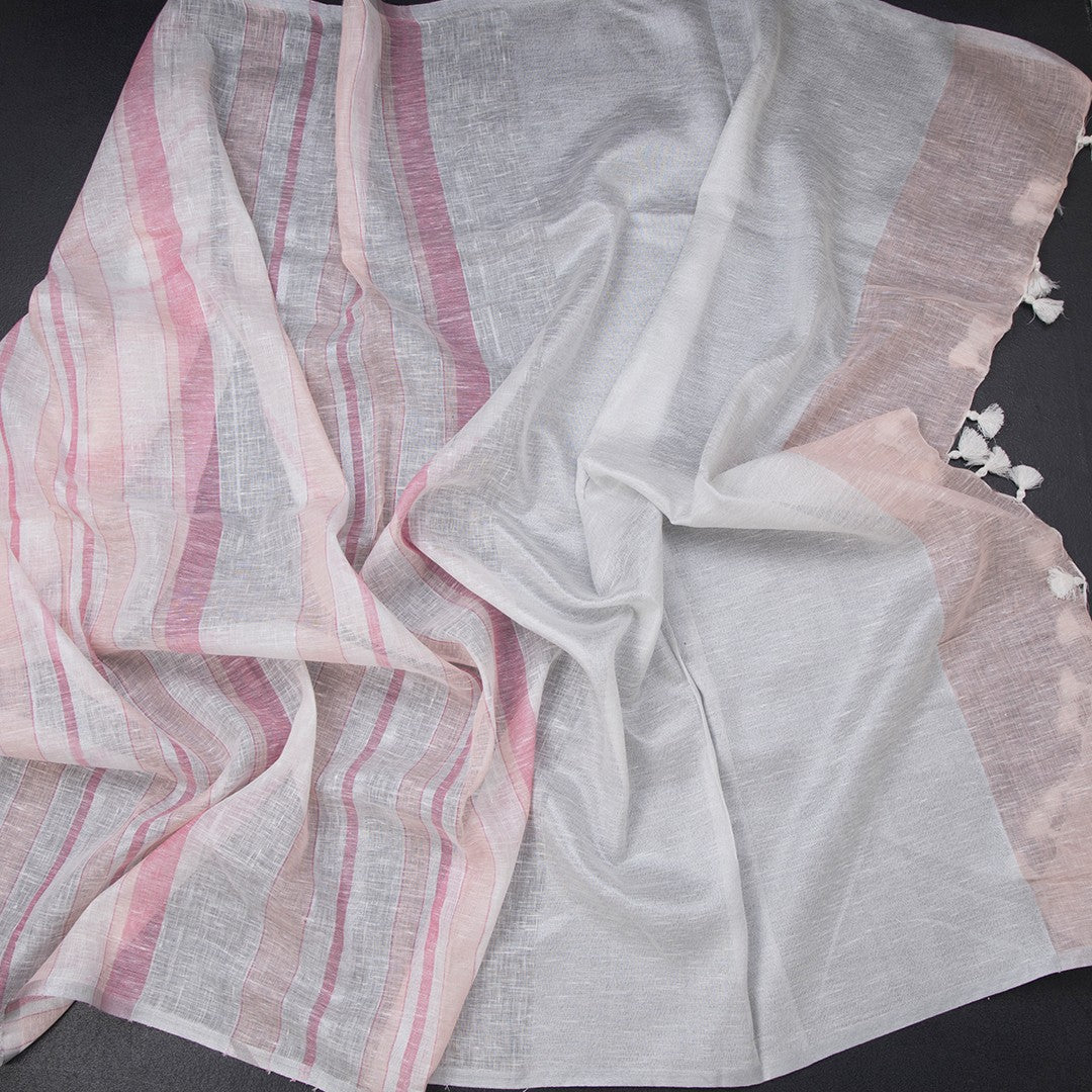 Linen Multi Colour Borderless Saree With Stripes Design 02