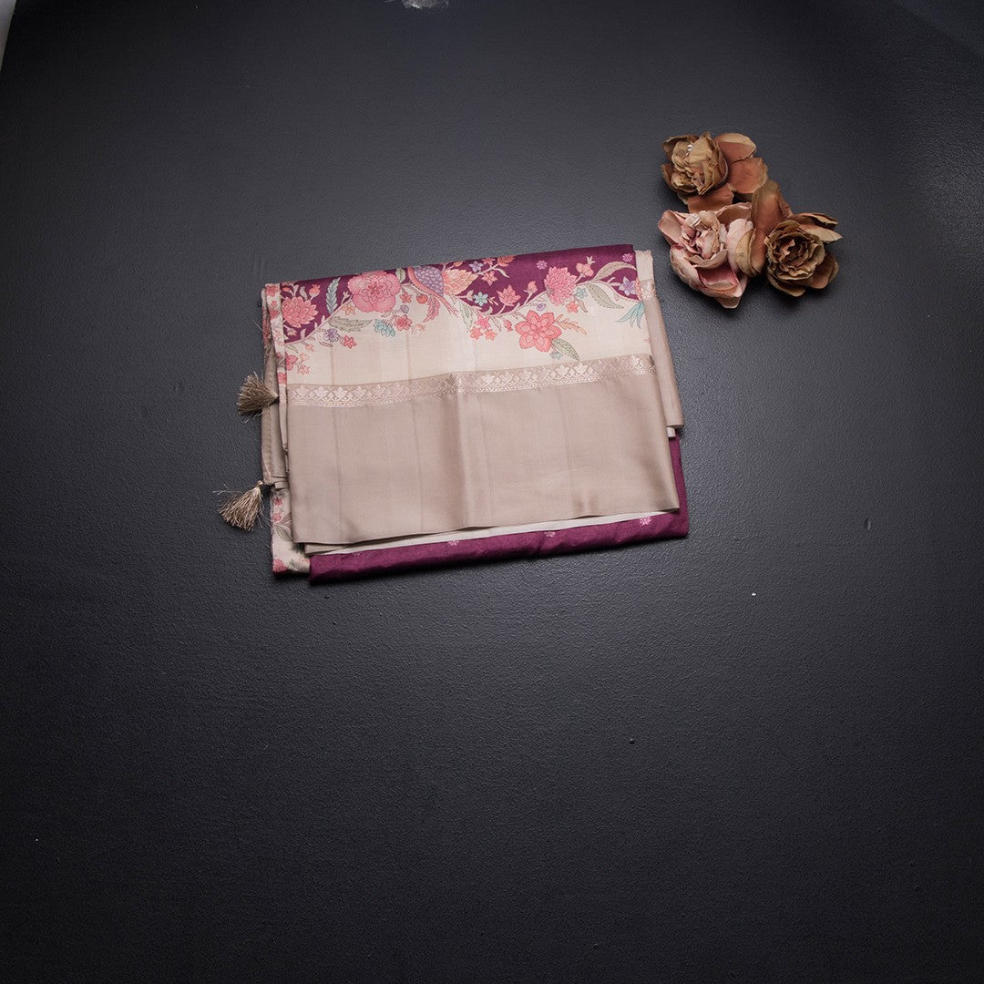 Satin Silk Dark Pink Saree With Zari Buttas And Simple Border