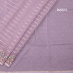 Organza Lavender Zari Stripes Saree With Thread Border
