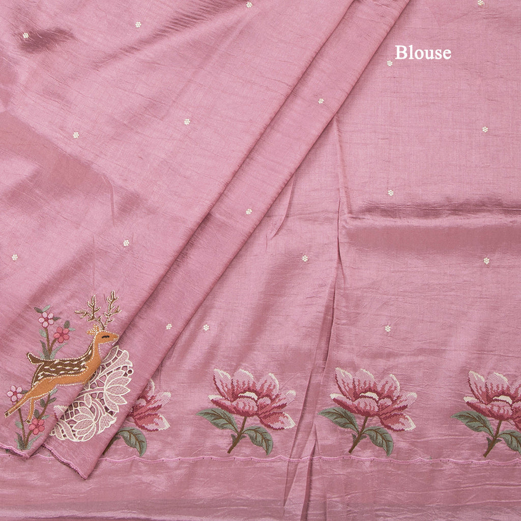 Raw Silk Onion Pink Saree With Thread Buttas And Cut Work Border