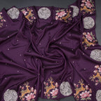 Raw Silk Dark Purple Saree With Thread Buttas And Cut Work Border