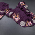 Raw Silk Dark Purple Saree With Thread Buttas And Cut Work Border