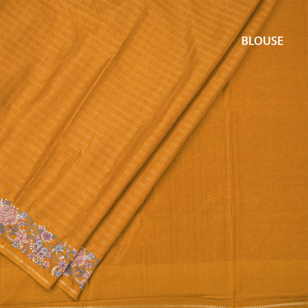 Raw Silk Mustard Yellow Zari Checked Saree And Thread Border