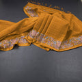 Raw Silk Mustard Yellow Zari Checked Saree And Thread Border