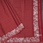 Raw Silk Maroon Zari Checked Saree And Thread Border
