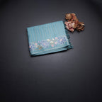 Raw Silk Sky Blue Zari Stripes Saree With Thread Border