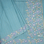 Raw Silk Sky Blue Zari Stripes Saree With Thread Border