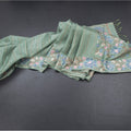 Raw Silk Sage Green Zari Stripes Saree With Thread Border
