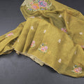 Linen Lemon Green Borderless Thread Work Saree