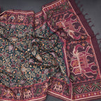 Raw Silk Dark Green Kalamkari Printed Saree