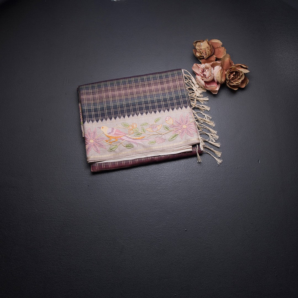 Raw Silk Multi Colour Zari Checked Saree And Thread Border