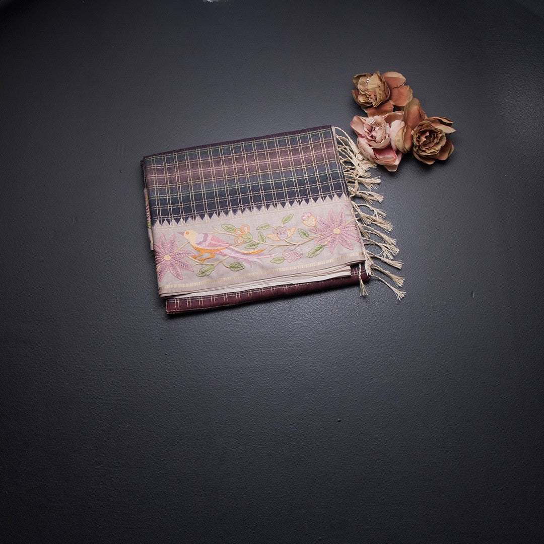 Raw Silk Multi Colour Zari Checked Saree And Thread Border