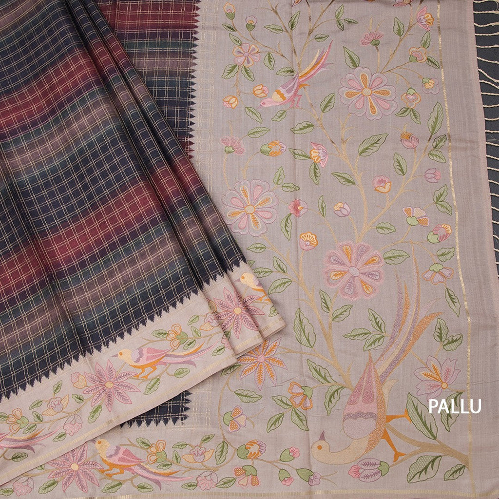 Raw Silk Multi Colour Zari Checked Saree And Thread Border