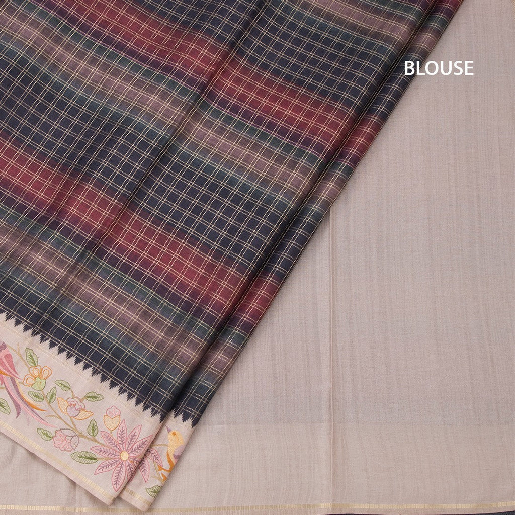 Raw Silk Multi Colour Zari Checked Saree And Thread Border