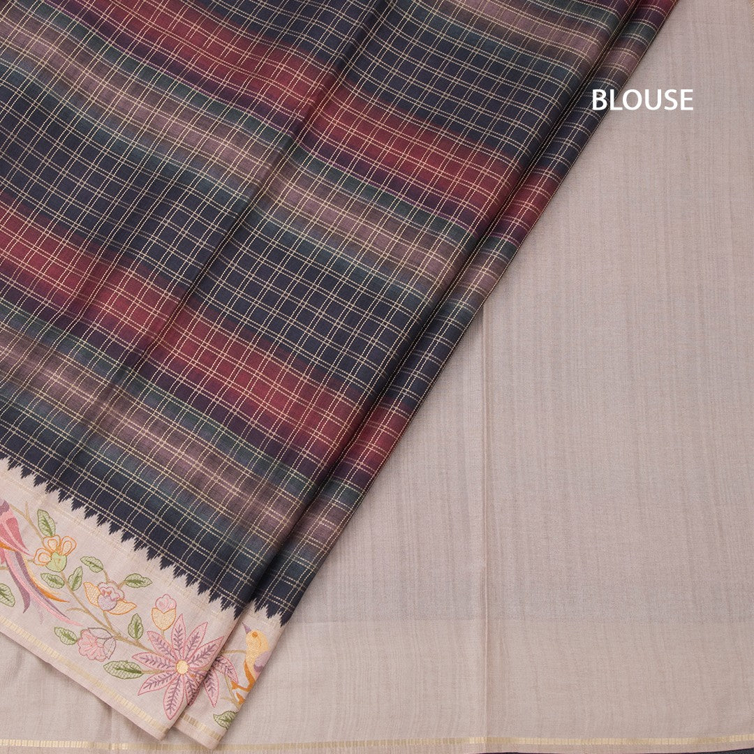 Raw Silk Multi Colour Zari Checked Saree And Thread Border