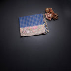 Raw Silk Blue Zari Checked Saree And Thread Border