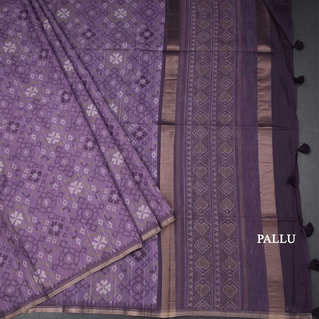 Semi Raw Silk Purple Printed Saree 02