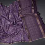 Semi Raw Silk Purple Printed Saree 02