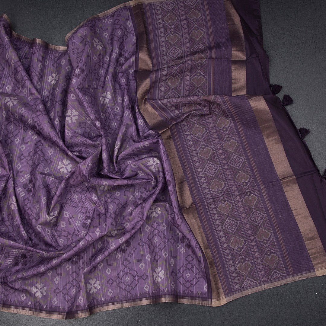Semi Raw Silk Purple Printed Saree 02