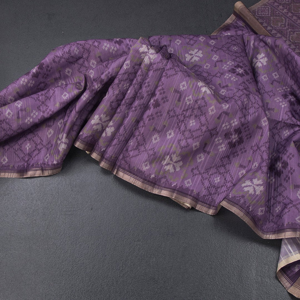 Semi Raw Silk Purple Printed Saree 02