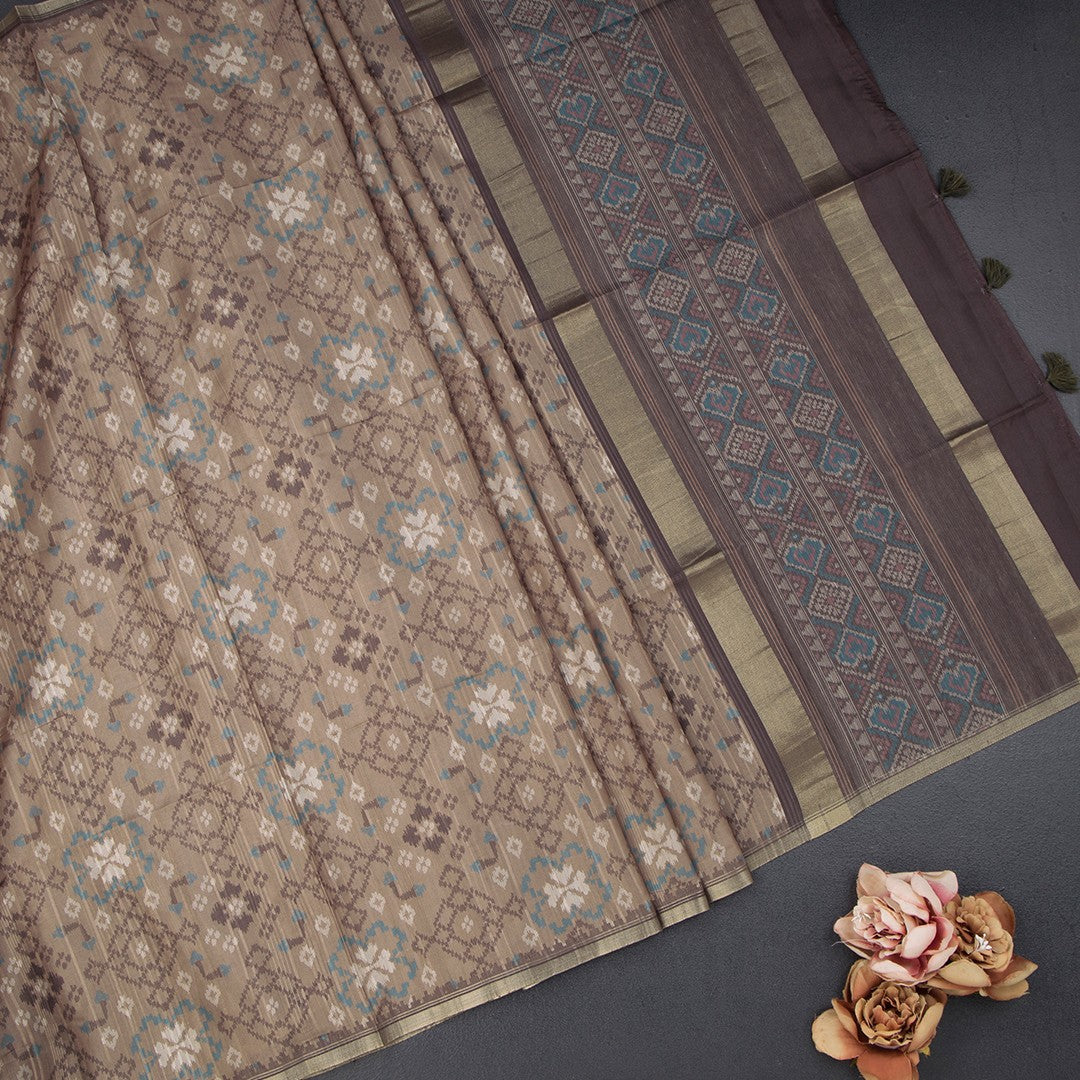 Semi Raw Silk Olive Green Printed Saree 02