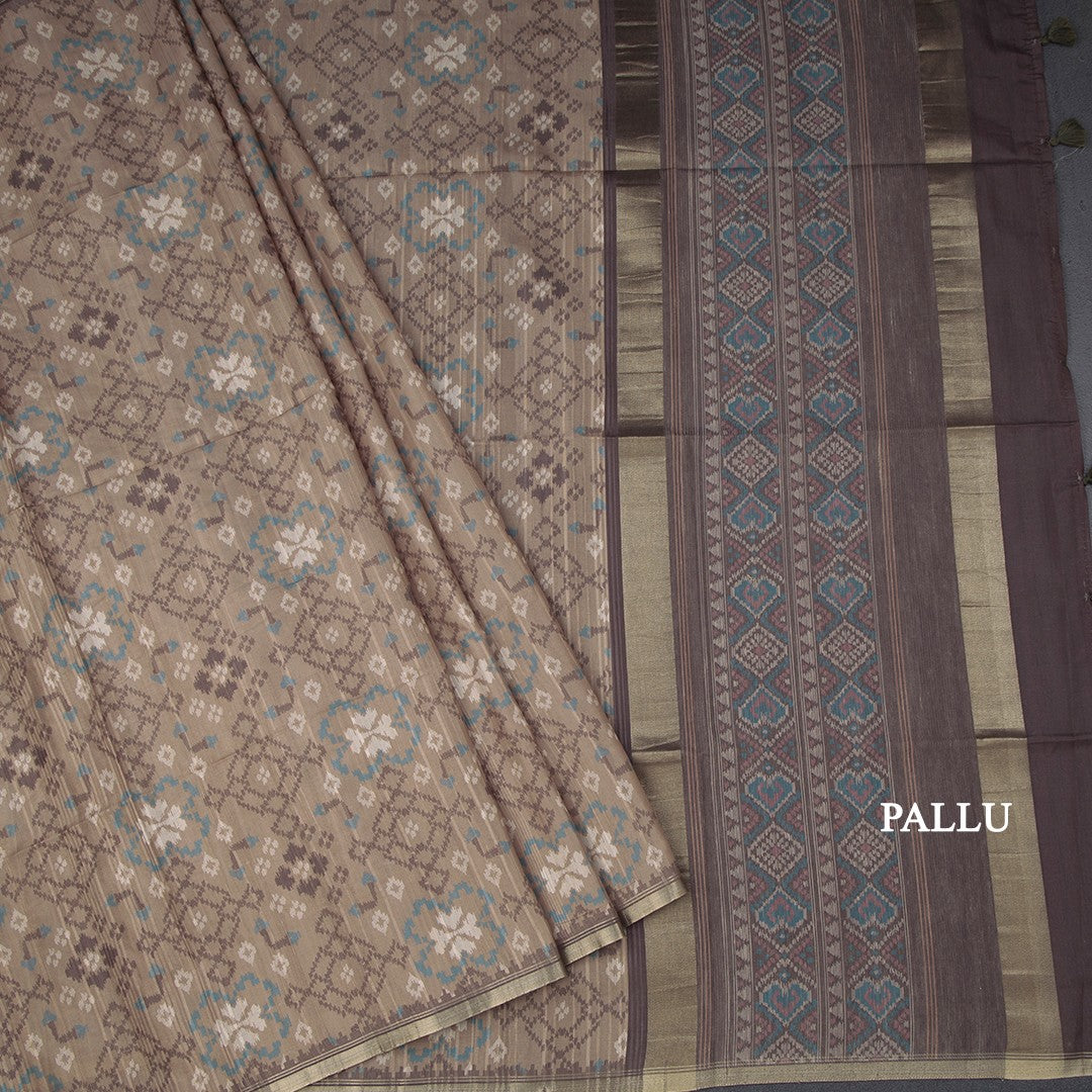 Semi Raw Silk Olive Green Printed Saree 02