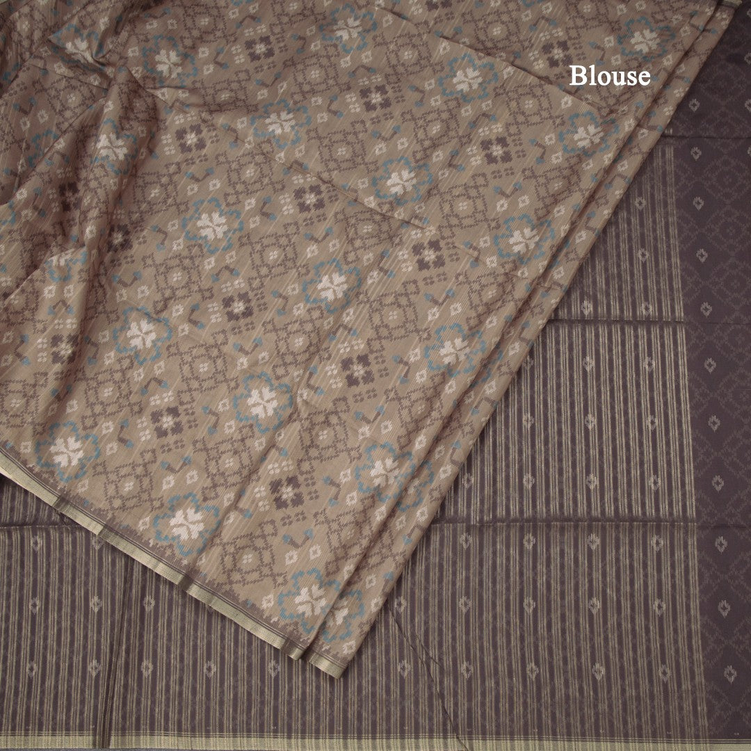 Semi Raw Silk Olive Green Printed Saree 02
