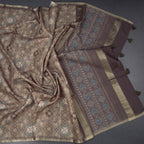 Semi Raw Silk Olive Green Printed Saree 02