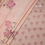Raw Silk Light Peach Floral Printed And Ribbon Border