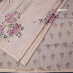 Raw Silk Cream Floral Printed And Ribbon Border