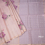Raw Silk Onion Pink Floral Printed And Ribbon Border