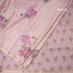 Raw Silk Onion Pink Floral Printed And Ribbon Border