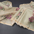 Raw Silk Pista Green Floral Printed Saree And Ribbon Border