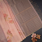 Raw Silk Peach Floral Printed Saree