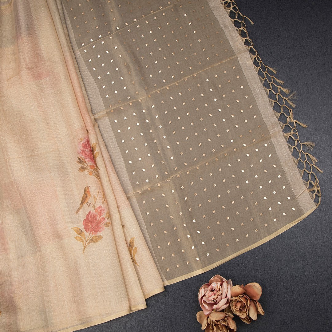 Raw Silk Sandal Floral Printed Saree