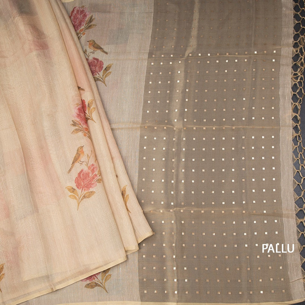 Raw Silk Sandal Floral Printed Saree