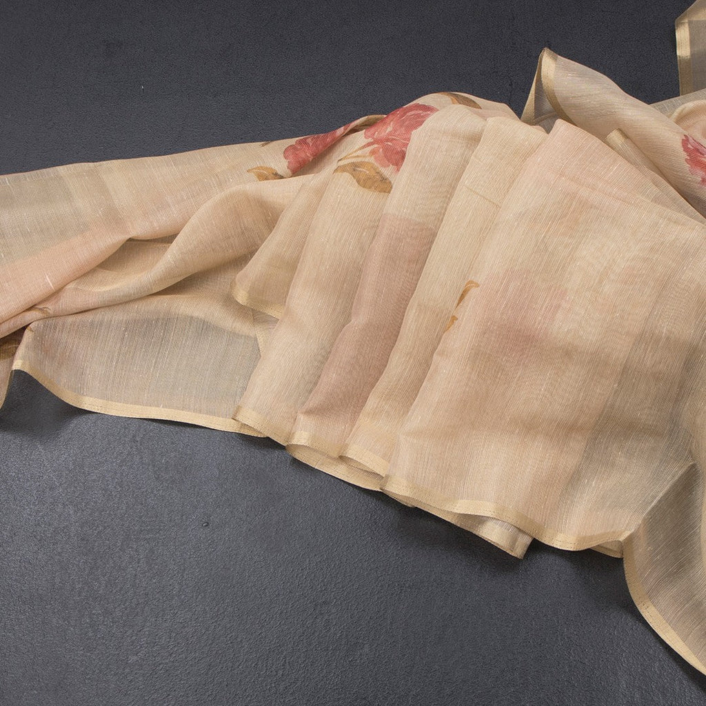 Raw Silk Sandal Floral Printed Saree