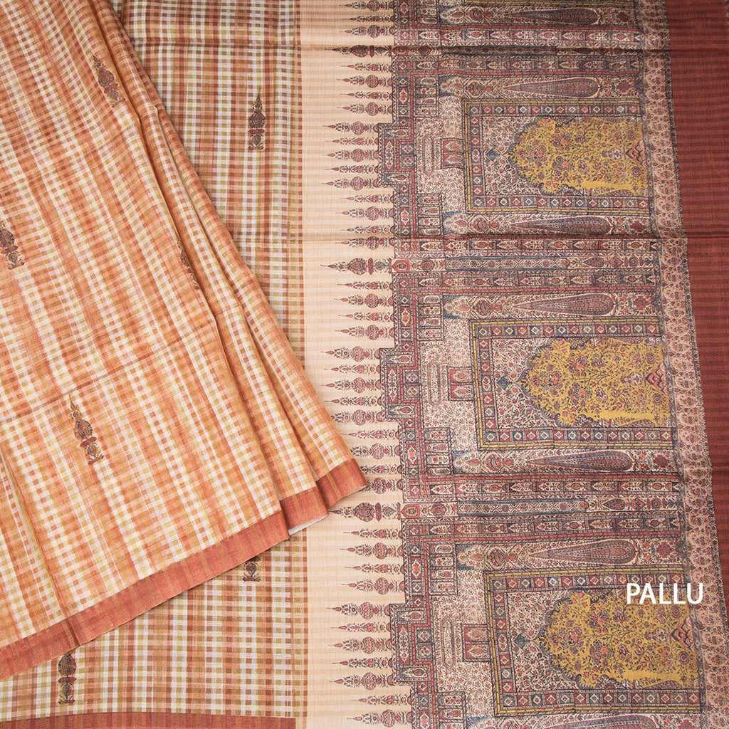 Raw Silk Multi Colour Checked Saree And Ribbon Border