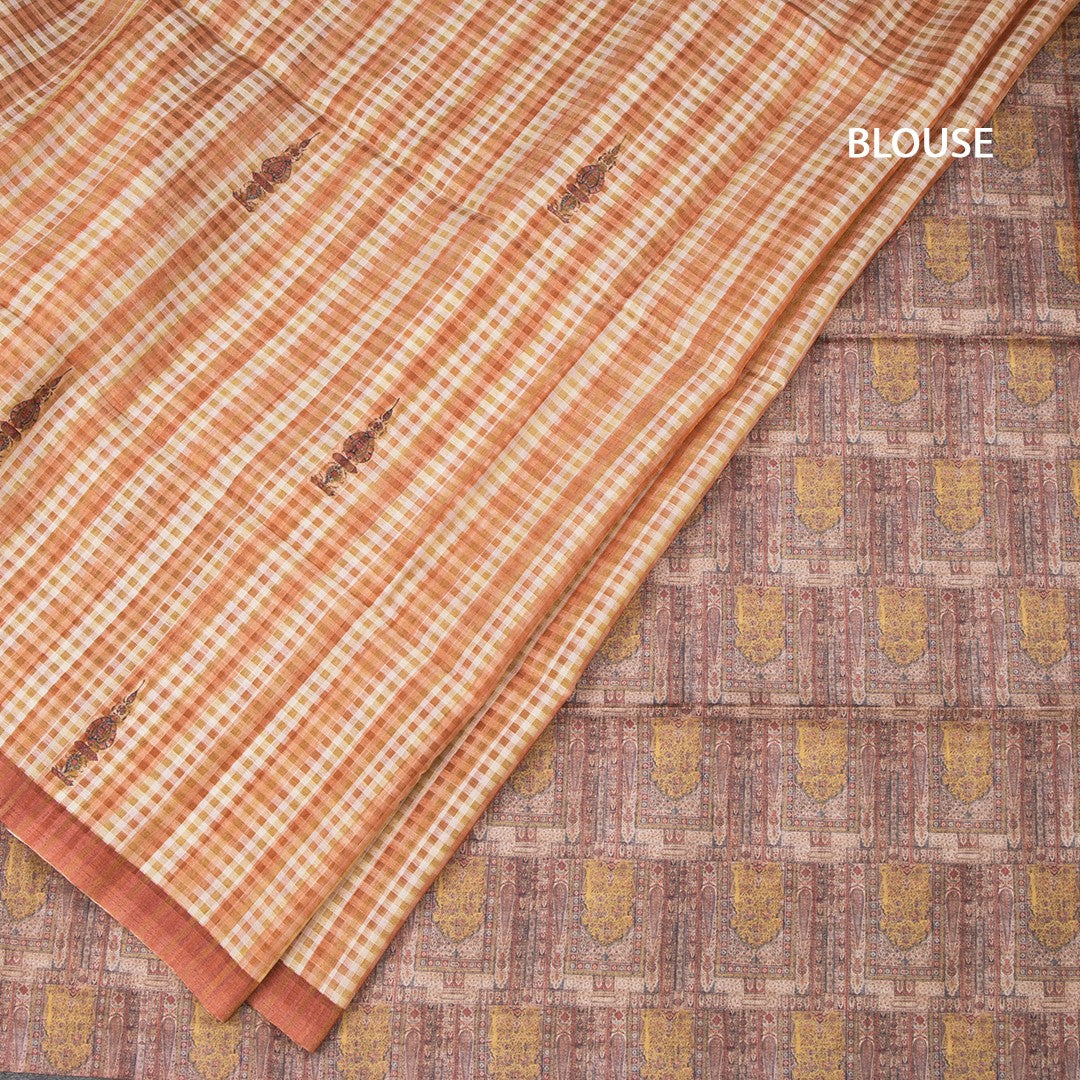 Raw Silk Multi Colour Checked Saree And Ribbon Border