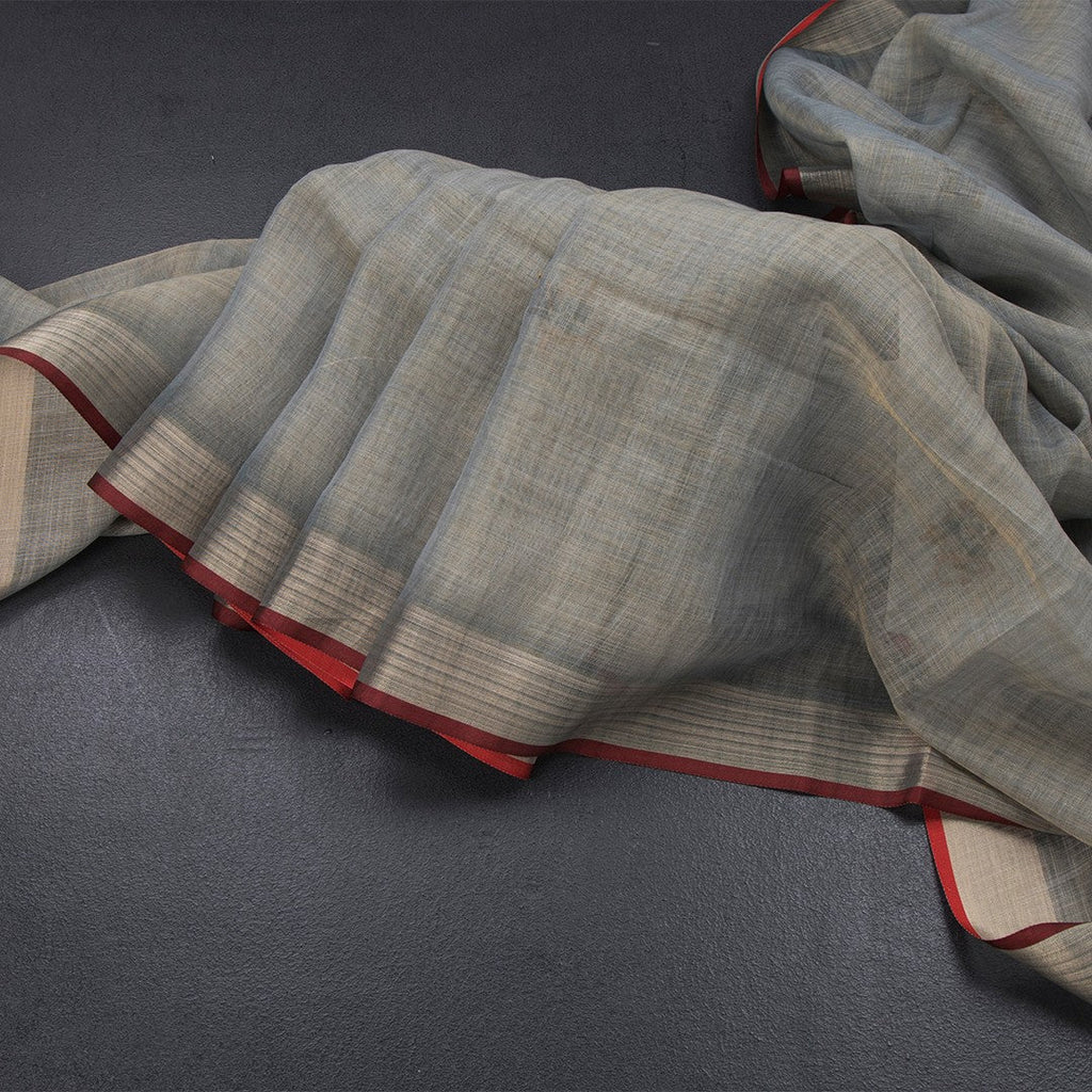 Linen Shot Colour Thread Work Saree And Zari Border