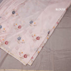 Linen Baby Pink Floral Thread Work Saree