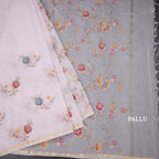 Linen Lavender Floral Thread Work Saree