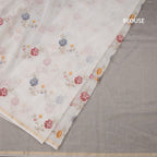 Linen Cream Floral Thread Work Saree 03