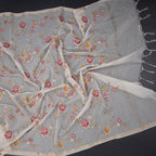 Linen Cream Floral Thread Work Saree 03