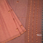 Linen Peach Floral Thread Work Saree