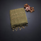 Linen Mehandi Green Floral Thread Work Saree