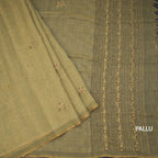 Linen Mehandi Green Floral Thread Work Saree