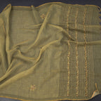 Linen Mehandi Green Floral Thread Work Saree