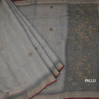 Linen Grey Floral Thread Work Saree