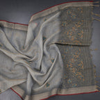 Linen Grey Floral Thread Work Saree
